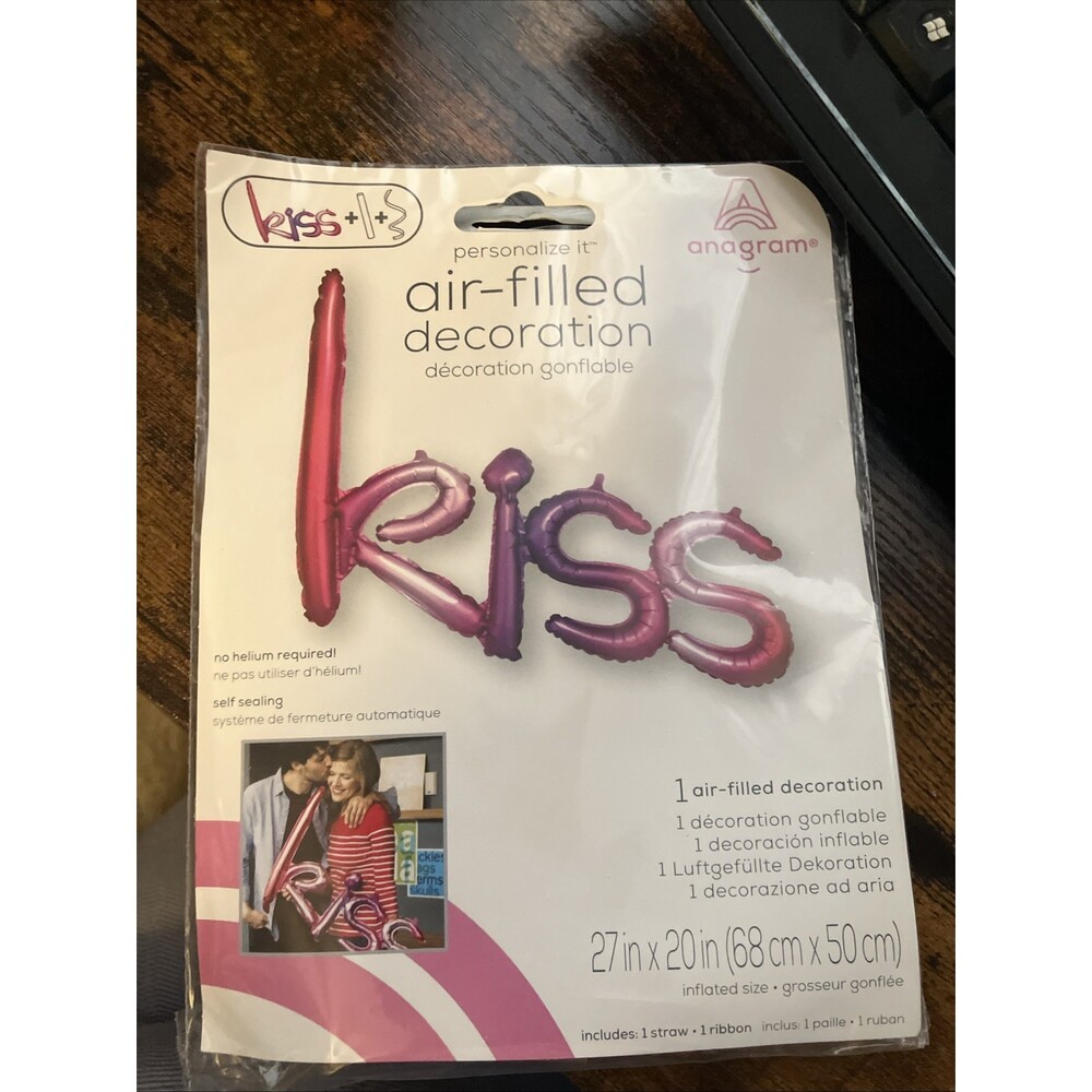 Anagram Air-Filled Decoration Balloon, KISS, pink/purple, No Helium Required!